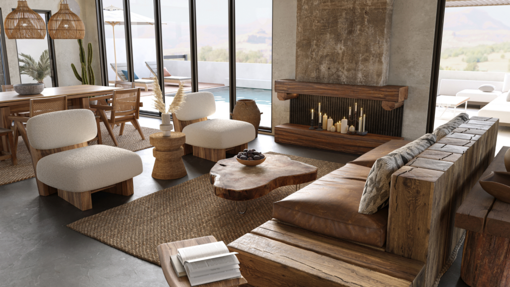 A bohemian-style living room with vibrant colors and eclectic decor.