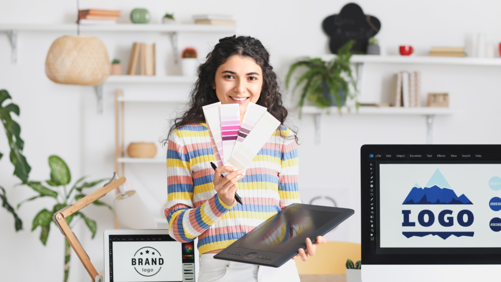 A host presenting a branded portfolio to potential clients, highlighting the unique identity of their shoot location.