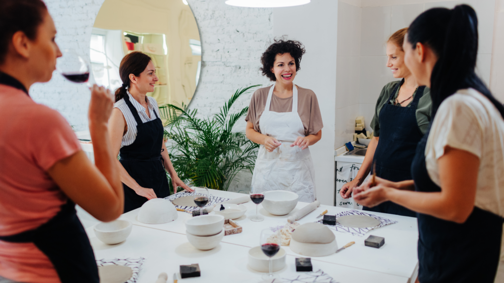 A creative workshop taking place at a well-decorated photoshoot location.