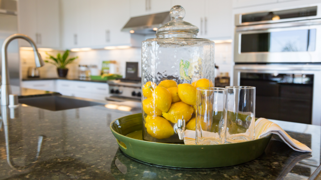 A cozy lounge area with comfortable seating, refreshments, and a well-stocked hospitality station.