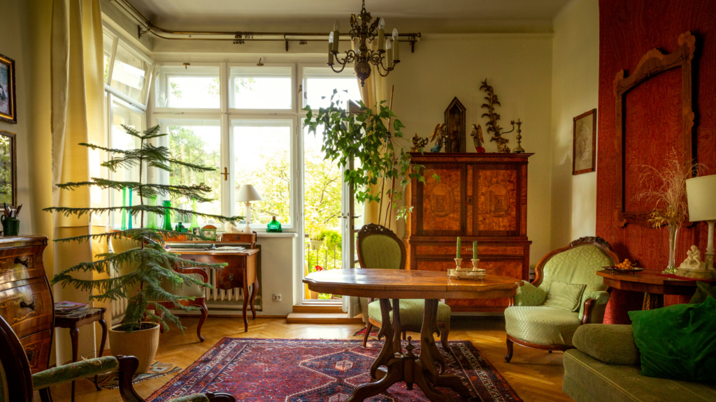 A vintage-themed shoot location set up for a historical reenactment.