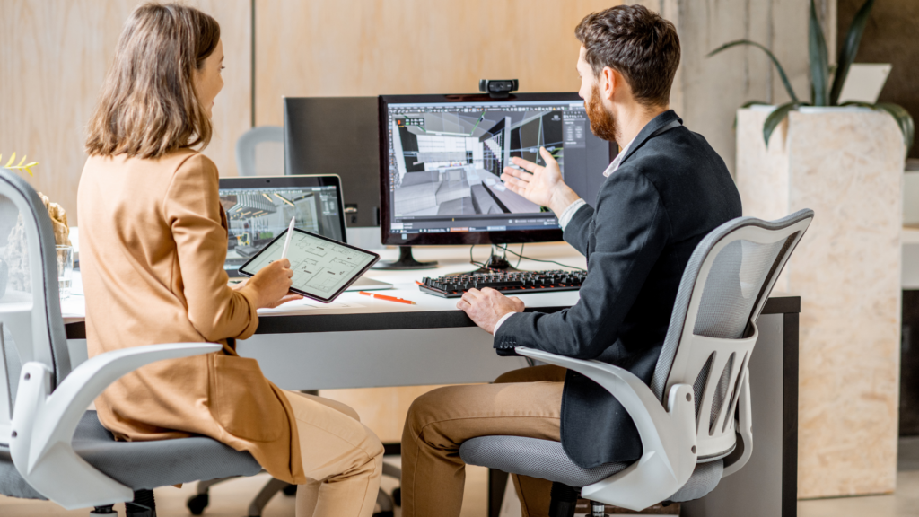 A real estate agent showing a beautifully staged property at a photoshoot location.